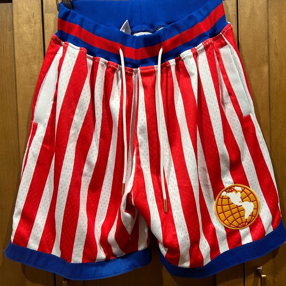 Red and White Harlem Globe Trotter Basketball Shorts